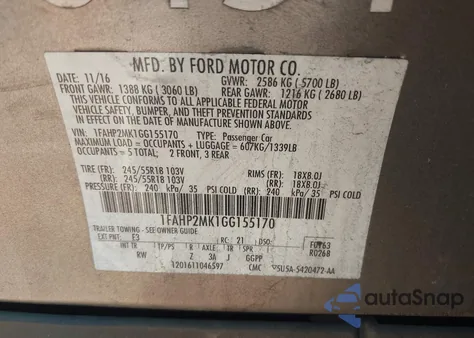 2016 Ford Taurus z USA, uszkodzony, nr VIN 1FAHP2MK1GG155170